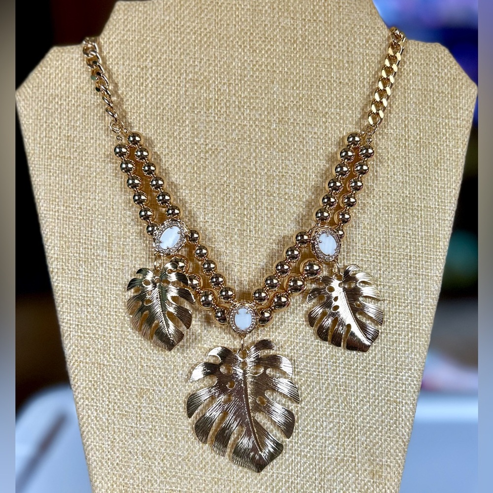 Lilly Pulitzer Gold Leaf Pendant Necklace with mother of pearl detail